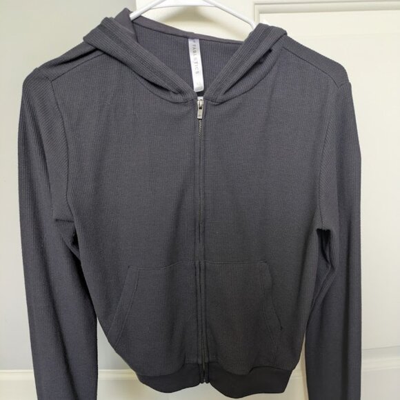 Fabletics womens charcoal waffle knit zip hoodie long sleeve casual size XS - Picture 1 of 3